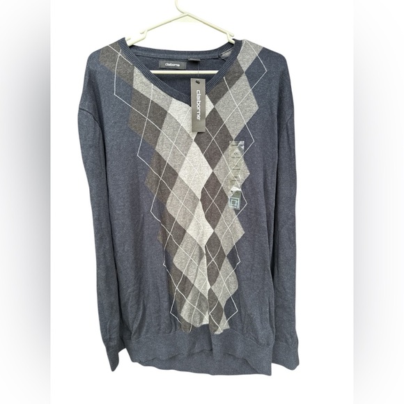 Claiborne Mens Pullover Sweater V Neck Long Sleeve Argyle Size XXL NWT - Picture 1 of 3